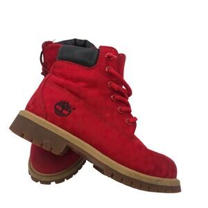 Boys Timberland Red Black Work Style Boots GUC Size 4 Kids